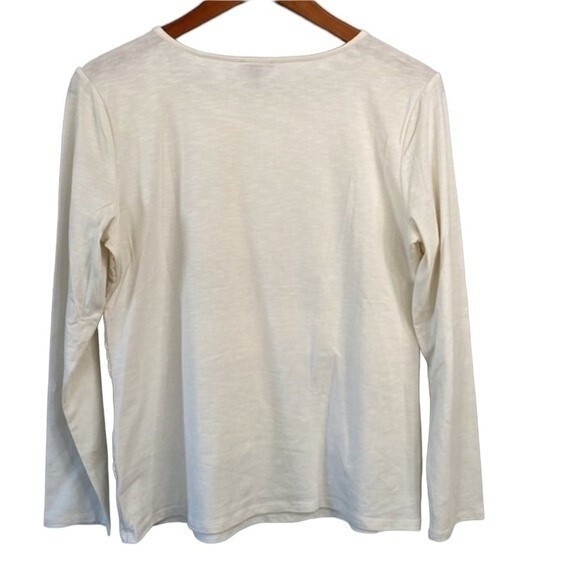 Talbots New! Embroidered Cotton Square Neck Top Long Sleeve Modal Cotton Stretch - Picture 7 of 16